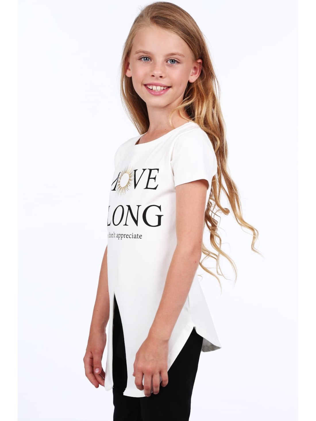 Girls\' tunic with a slit, cream, NDZ8229 - Online store - Boutique